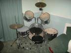 7 PIECE silver drumkit with crash pads,  stool and sticks...